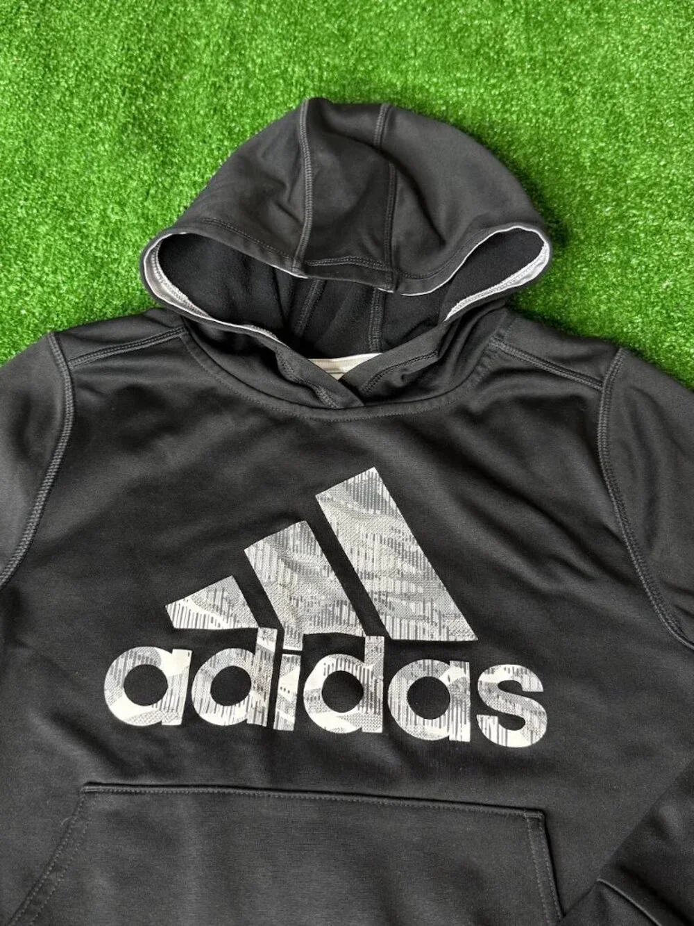 Adidas Youth S (8) Black Fleece Hoodie Sweatshirt Camo Big Logo Pullover